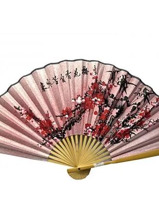 Веер бамбук с шелком "Сакура на розовом фоне"