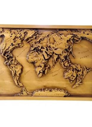 Панно "Карта мира",резное,покрыто патиной и лаком (43×29×2.5 с...