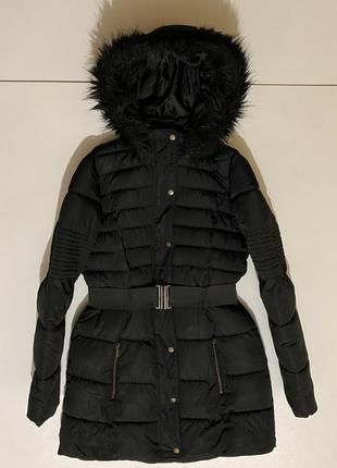 13-14 лет зимнее пальто теплое с капюшоном на девочку черное
