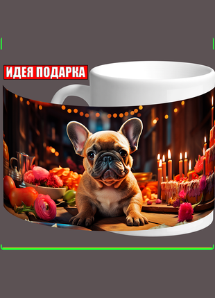 Кружка с собакой,щенок,Французский бульдог праздник,день рождения