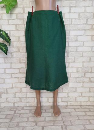 Новая легкая юбка миди со 100 % льна в темно зеленом цвете "бу...
