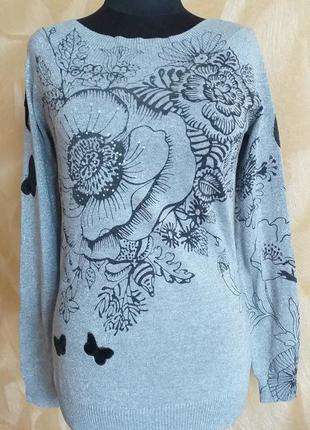 Desigual свитер пуловер женский серое серебро с рисунком
