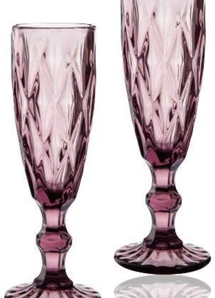 Набор 6 бокалов для шампанского Elodia Грани 200мл, розовое ст...