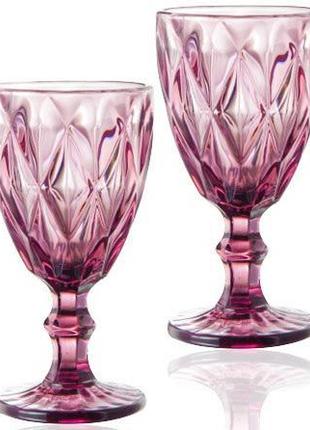 Набір 6 келихів для вина Elodia Грані 320 мл, рожеве скло