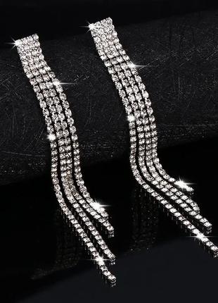 Сережки висячі біжутерія жіночі "Elegant DF88S" сріблясті