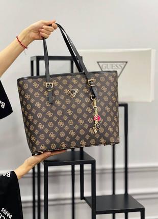 Сумка коричневая женская Guess Сумка большая Гесс Шопер Люкс к...
