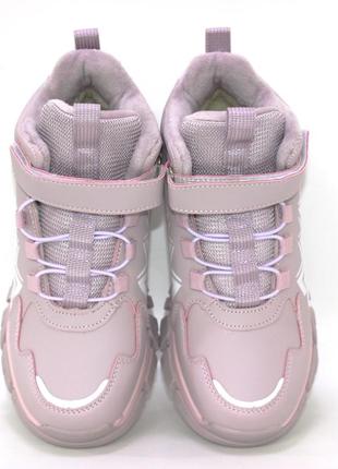 Розовые зимние ботинки для девочек на тракторной подошве