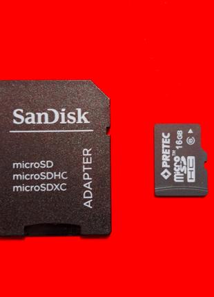 Карта памяти microSD hc 16 GB 6 class + SD Sandisk adapter
