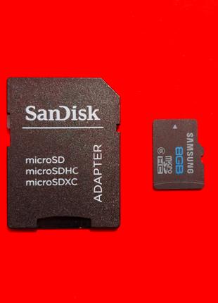 Карта памяти microSD hc Samsung 8 GB 6 class SD Sandisk adapter