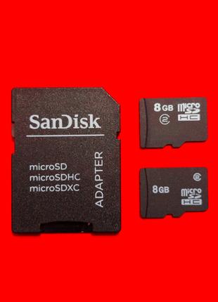 Карта памяти microSD hc 8 GB 2 class + SD Sandisk adapter