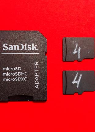 Карта памяти microSD hc 4 GB + SD Sandisk adapter