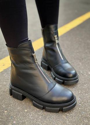 0526 шкіряні черевики жіночі чорні зима