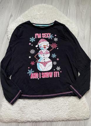 Реглан новогодний черная кофта со снеговиком пижама