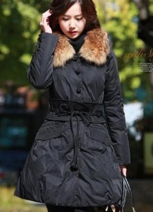 Черный пуховик пальто удлиненная куртка