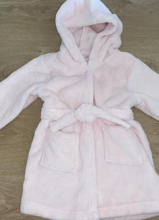 Детский теплый халат, плюшевый халат для девочки 18-24 мес