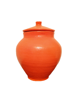 Горшок с крышкой декоративный глиняный оранжевый 23x10