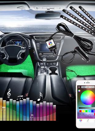 LED BLUETOOTH RGB 4х12 подсветка салона ( для iPhone / Android )