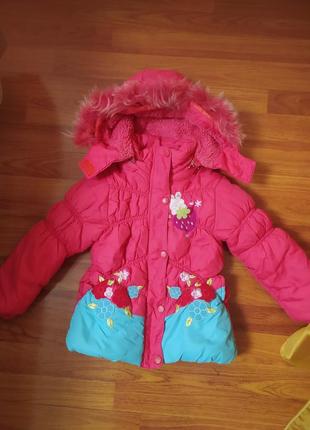 Куртка пуховик на девочку 104 розовый зимний теплый