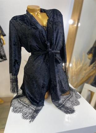 Пижама велюровая/ комплект 3в1/шорты майка халат