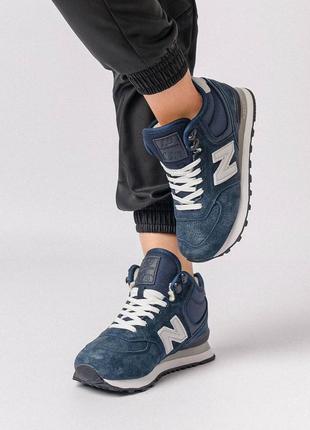 Жіночі кросівки nb 574 high dark blue white fur