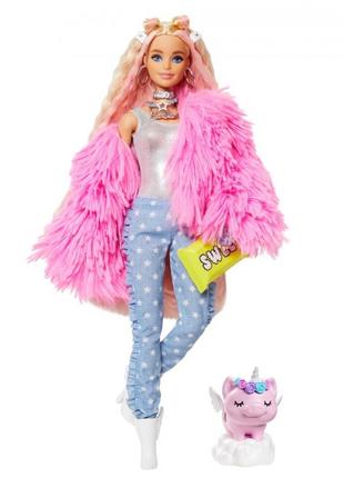 Кукла Barbie "Экстра" в розовом пушистом жакете.
