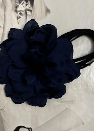 Чокер цветок с длинной лентой Синий (0545)