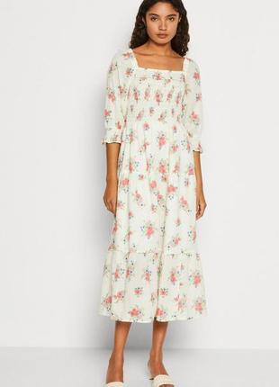 Цветочное платье миди с рукавами буфами M&S milkmaid