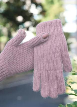 В'язані теплі рукавички Рожевий (3531)