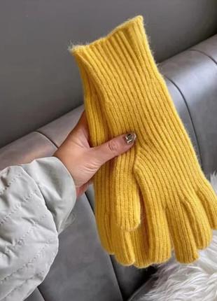 В'язані теплі рукавички довгі Жовтий (3532)