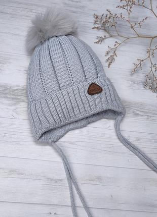 Шапка зимова ❄️ дитяча тепла шапочка на хутрі з завязками