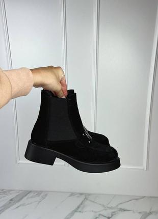 Зимние ботинки челси из натуральной замши каблук 3 см