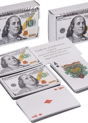 Пластиковые игральные карты "Доллар", серебро, 54 карты