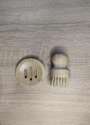 Бамбукова щітка для миття посуду з підставкою