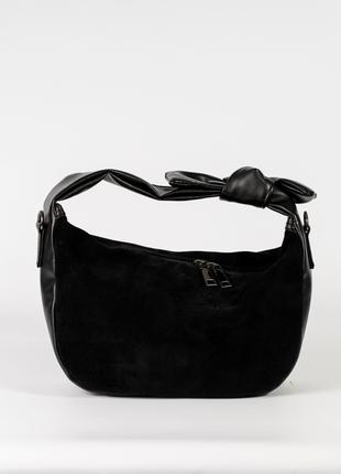 Женская сумка черная сумка замшевая сумка полукруг сумка багет су
