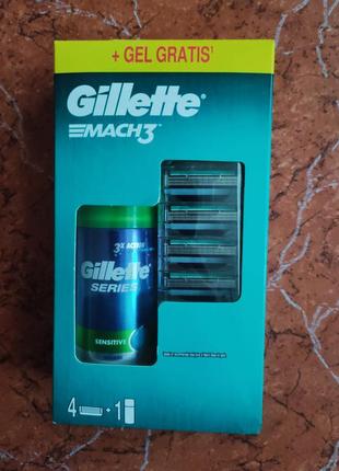 Набор gillette mach3 сменные кассеты (лезвия) 4 шт + гель для ...