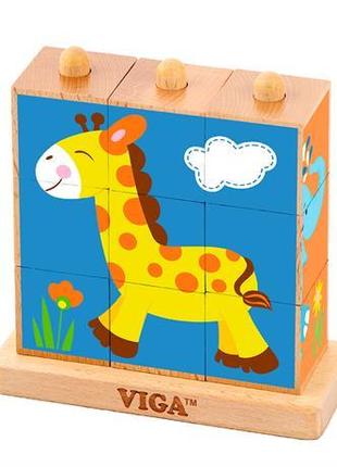 Деревянные кубики Viga Toys Башня со зверьками