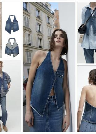 Zara джинсовый топ, жилет trf. стильный и актуальный в этом се...
