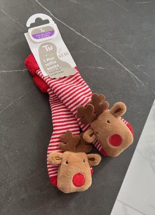 Детские новогодние носочки с оленями