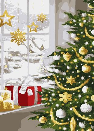 Картина за номерами Різдвяна ялинка (з золотими фарбами) 40х50...