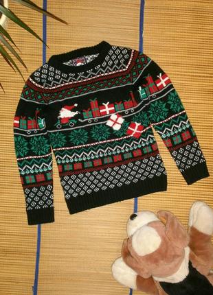 Джемпер свитер новогодний для мальчика 7-8лет