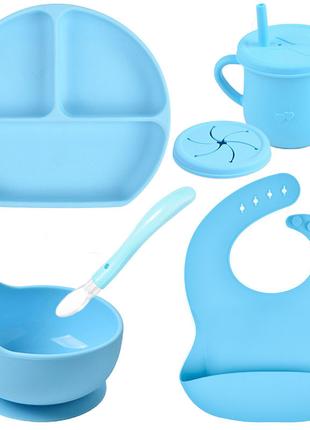 Набор детской силиконовой посуды 2Lie Y9 из 6 предметов Голубо...