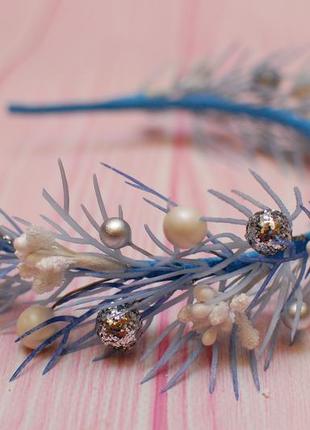 Обруч ободок новорічний метелиця хурделиця голубо-серебристий