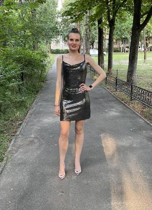 Платье комбинация мини блестящее zara сукня вечірня міні
