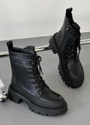 Зимові черевики чорні на шнурівках зима