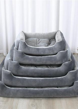Лежанка с подушкой - мягкая кровать для собак и кошек темно-се...
