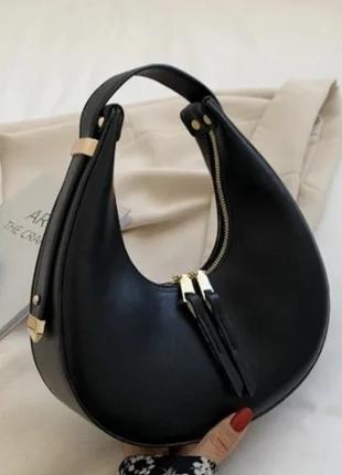 Женская полукруглая сумка багет-полумесяц на плечо черный цвет...