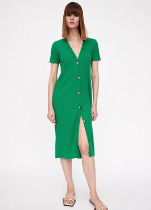 Довга сукня плаття zara зелена на ґудзиках жіноча