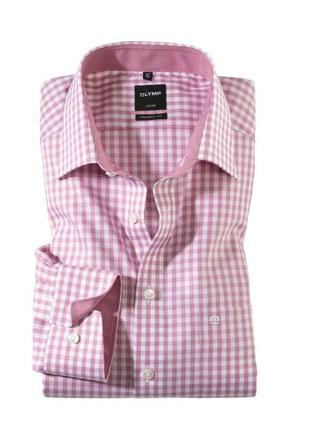 Шикарная белая рубашка в розовую клетку olymp luxor modern fit...