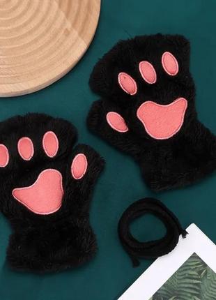 Перчатки лапки рукавички чёрные перчатки лапки котика