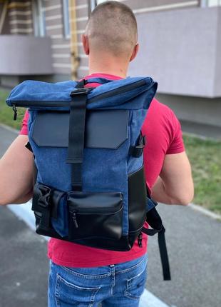 Синие городской туристический рюкзак ролл топ универсальный